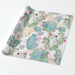 Papier Cadeau motif de cactus et triangles aquarelle