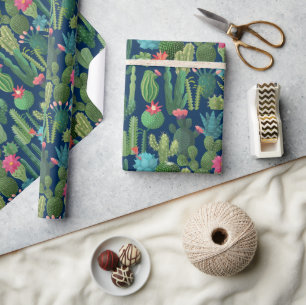 Papier Cadeau Motif de cactus Turquoises verts en fleurs