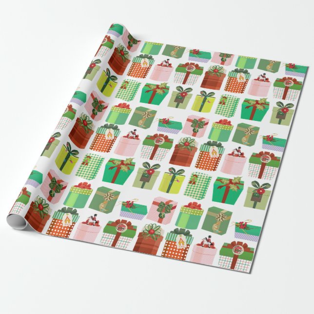 Papier Cadeau Motif de cadeaux de Noël (Déroulé)