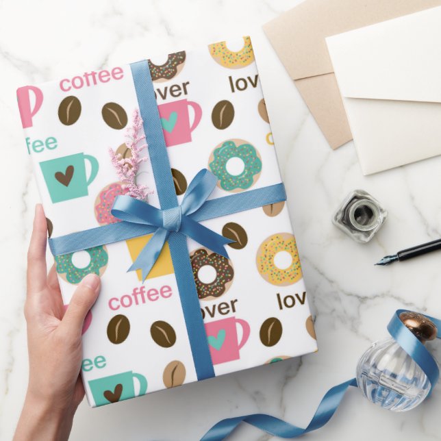 Papier Cadeau Motif de café et beignet  (Cadeaux)