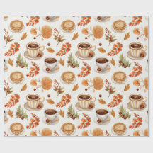 Motif de café et de tarte d'automne avec des feuil