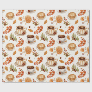 Papier Cadeau Motif de café et de tarte d'automne avec des feuil