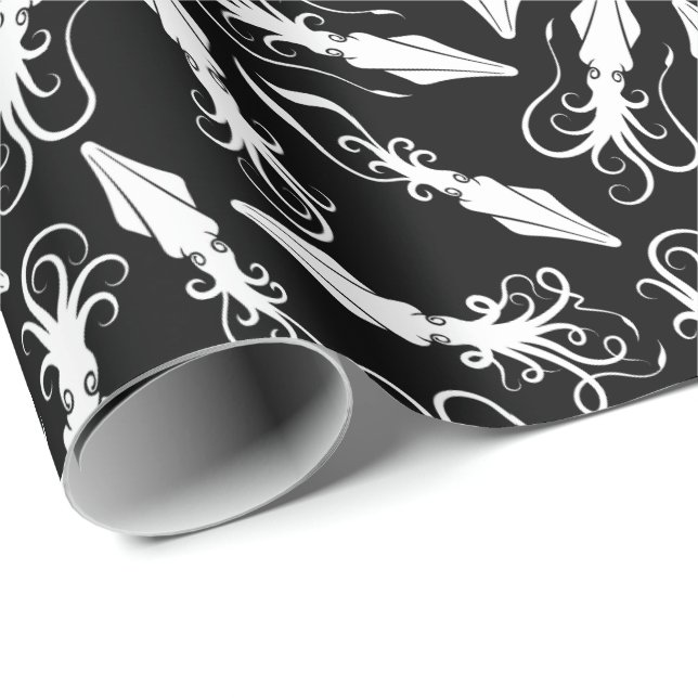 Papier Cadeau Motif de calmar blanc (Coin rond)