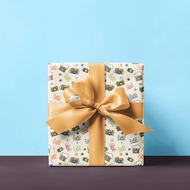 Papier Cadeau Motif de caméra rétro | Tan (Créateur téléchargé)