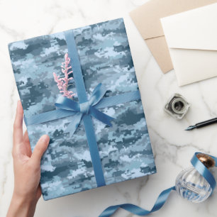 Papier Cadeau Motif de camouflage pixelisé militaire bleu