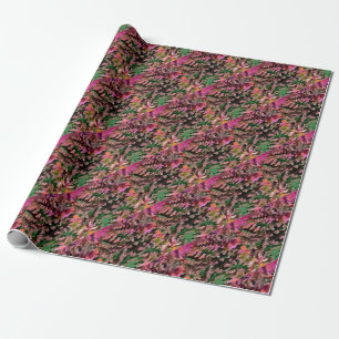 Papier Cadeau Motif de camouflage rose, pêche et vert