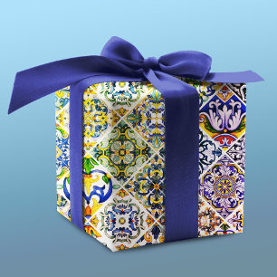 Papier Cadeau Motif de carreaux verts méditerranéens siciliens
