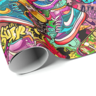 Papier Cadeau Motif de carrelage cool bande dessinée graffiti ad