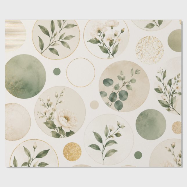 Papier Cadeau Motif de cercle botanique neutre  (Plat)