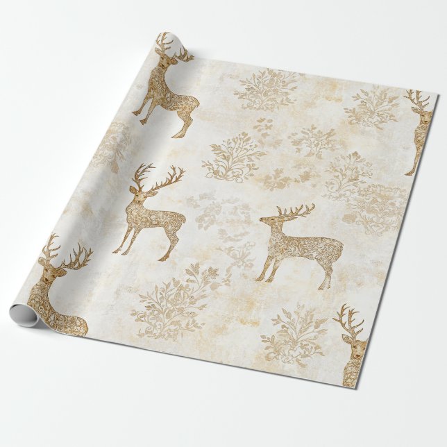 Papier Cadeau Motif de cerf de la forêt neutre (Déroulé)