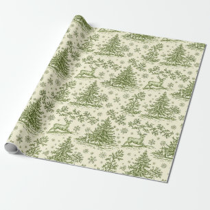 Papier Cadeau Motif de cerf de toile de Noël vert vintage