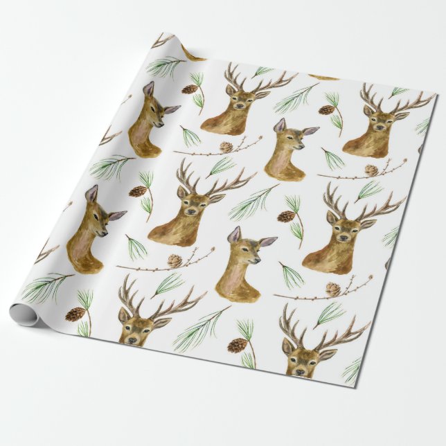 Papier Cadeau Motif de cerfs de Noël mignon (Déroulé)