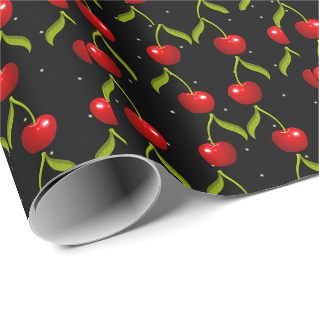 Papier Cadeau Motif de cerises brillantes (Coin rond)