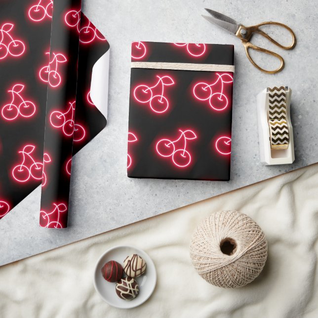 Papier Cadeau Motif de cerisier de Neon Rouge doux (Artisanat)