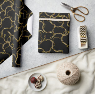 Papier Cadeau Motif de Chaînes en Or de Style Urbain