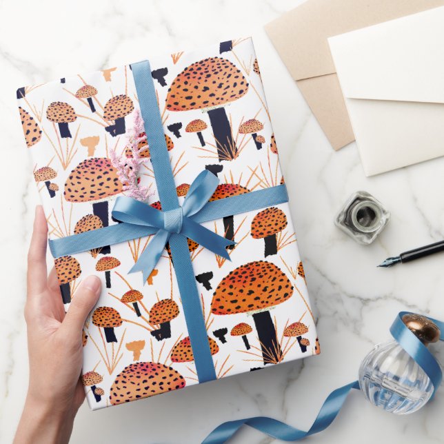 Papier Cadeau Motif de champignon orange automne (Cadeaux)