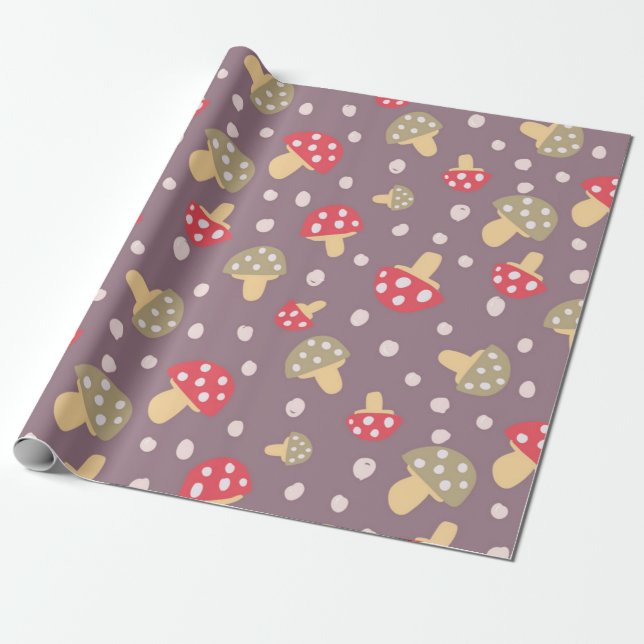 Papier Cadeau Motif de champignons (Déroulé)