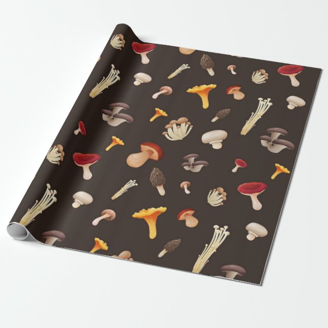 Papier Cadeau Motif de champignons (Déroulé)