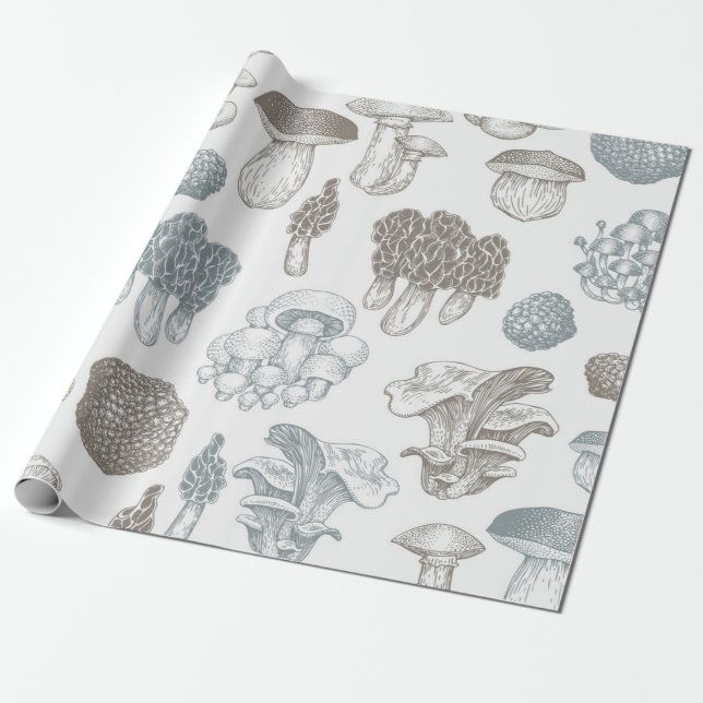 Papier Cadeau Motif de champignons (Déroulé)