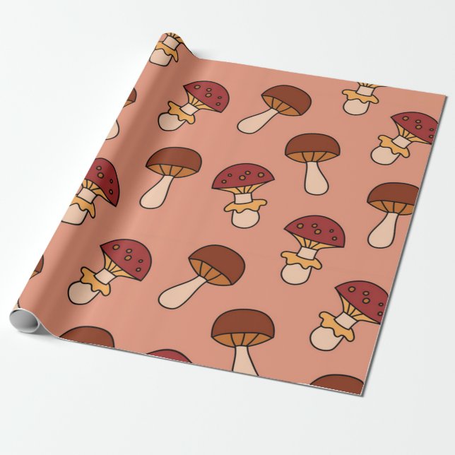 Papier Cadeau Motif de champignons (Déroulé)