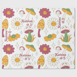 Papier Cadeau Motif de champignons colorés, arc-en-ciel et margu