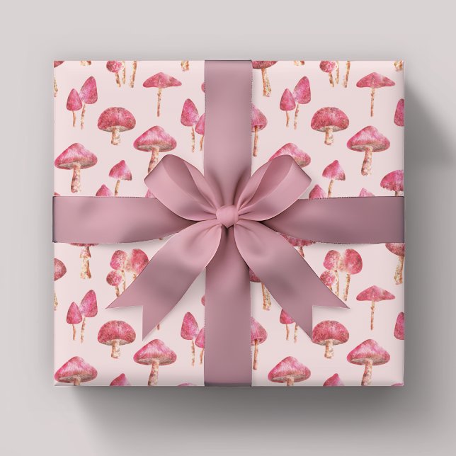 Papier Cadeau Motif de champignons roses (Pink mushroom wrapping paper)