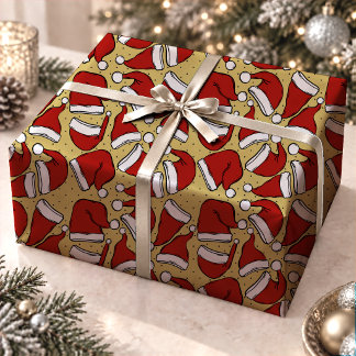 Papier Cadeau Motif de chapeau de Père Noël vintage jaune mignon