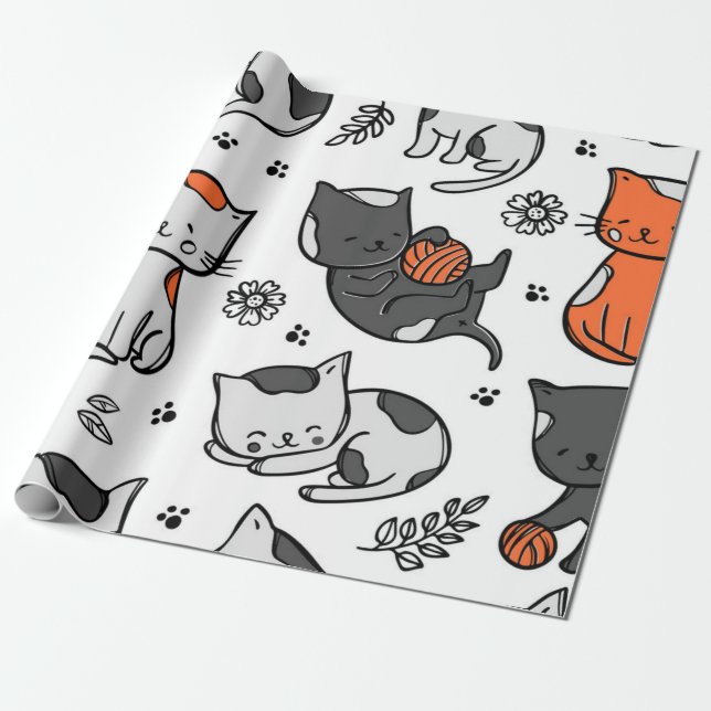 Papier Cadeau Motif de chat (Déroulé)