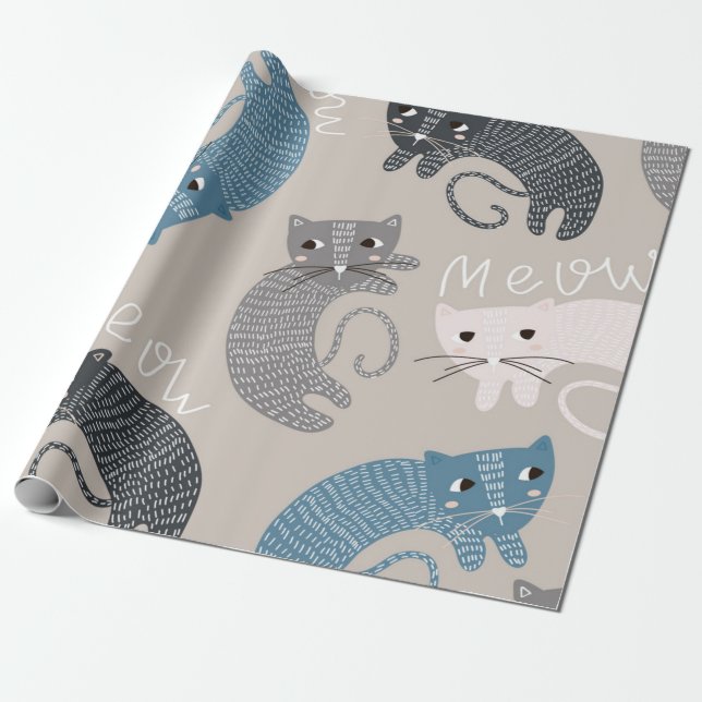 Papier Cadeau Motif de chat (Déroulé)
