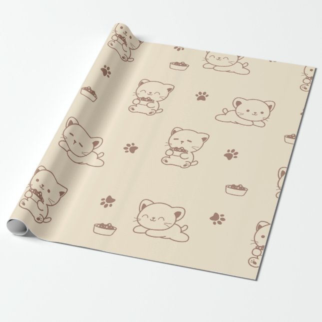 Papier Cadeau Motif de chat beige mignon (1) (Déroulé)
