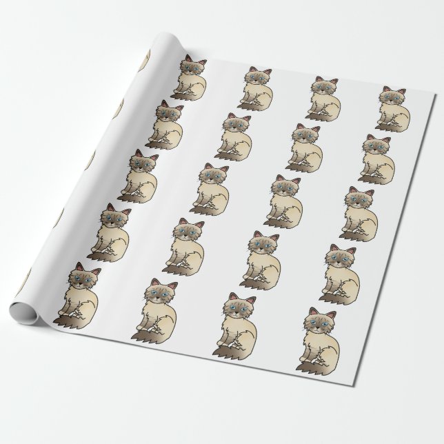 Papier Cadeau Motif de chat Birman / Ragdoll au point chocolat t (Déroulé)