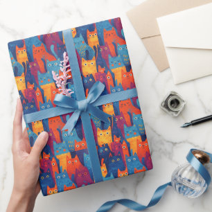 Papier Cadeau Motif de chat de dessin animé coloré Mignon et f