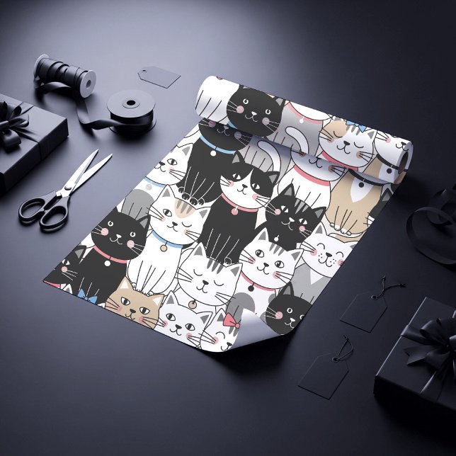 Papier Cadeau Motif de chat fantaisiste mignon (Créateur téléchargé)
