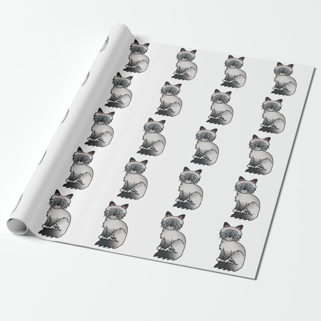 Papier Cadeau Motif de chat mignon Blue Point Tabby Birman / Rag (Déroulé)