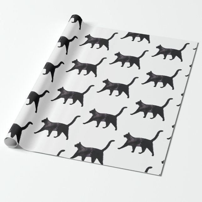Papier Cadeau Motif de chat noir (Déroulé)