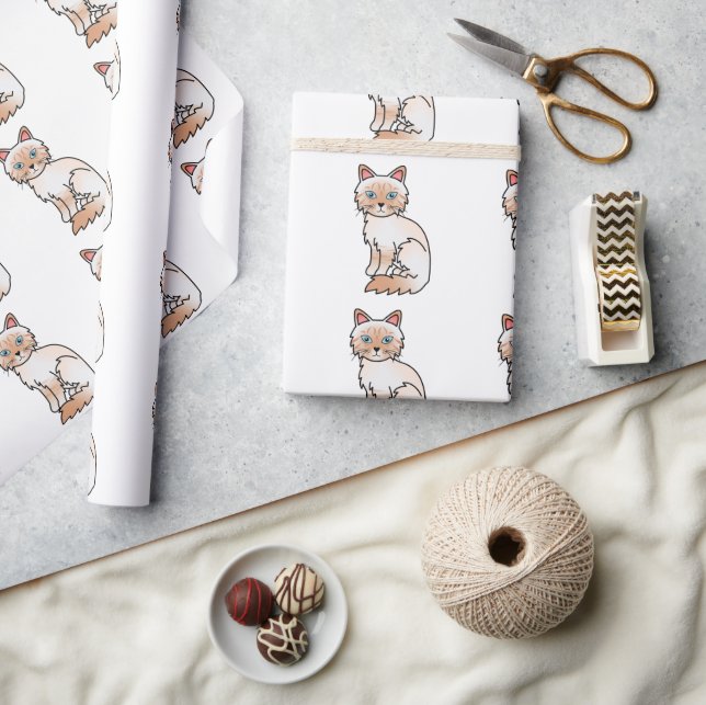 Papier Cadeau Motif de chat roux tabby Birman / Ragdoll mignon (Artisanat)