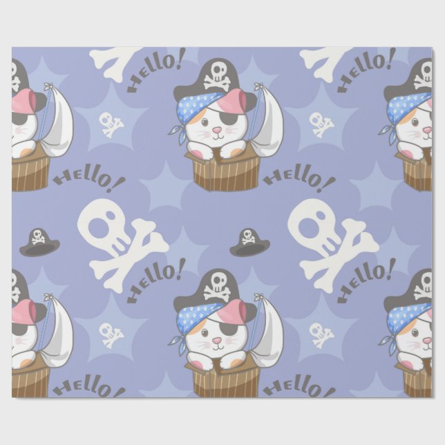Papier Cadeau Motif de chaton pirate mignon (Plat)