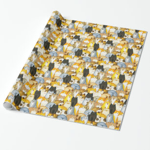 Papier Cadeau Motif de chatons mignons dessinés à la main Chats 