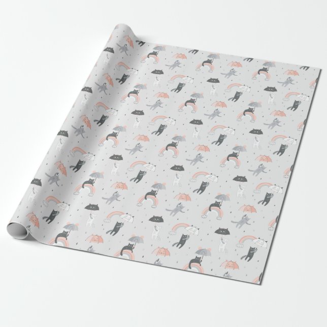 Papier Cadeau Motif de chats à plume (Déroulé)