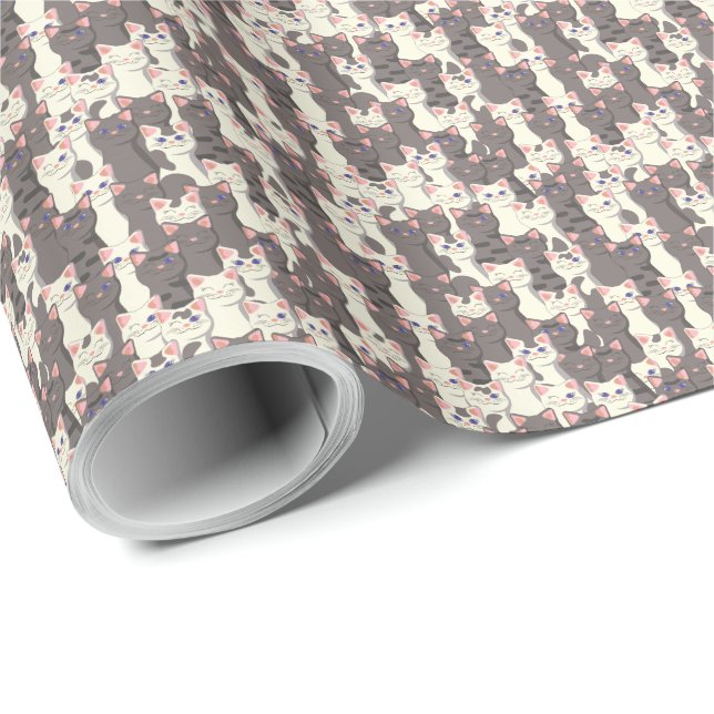 Papier Cadeau Motif de chats blancs et gris (Coin rond)