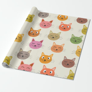 Papier Cadeau Motif de chats de dessin animé kawaii colorés heur