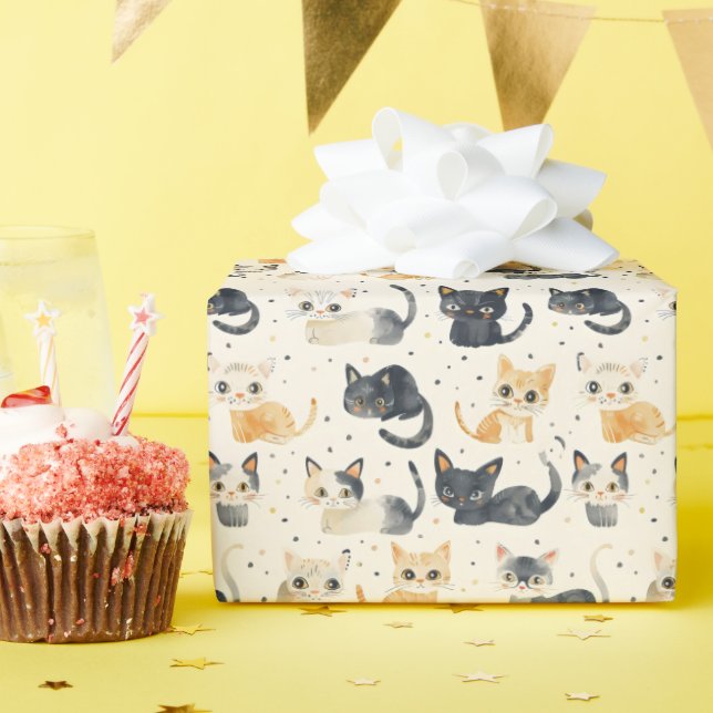 Papier Cadeau Motif de chats étranges (Fête d'anniversaire)