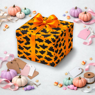 Papier Cadeau Motif de chauve-souris Halloween Orange Marionnett