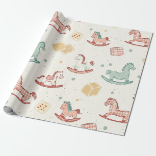 Papier Cadeau Motif de cheval à bascule en détresse vintage