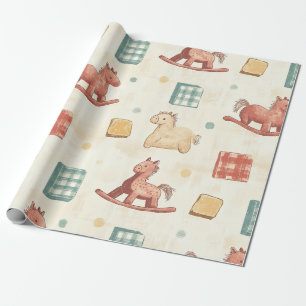 Papier Cadeau Motif de cheval à bascule en détresse vintage (2)