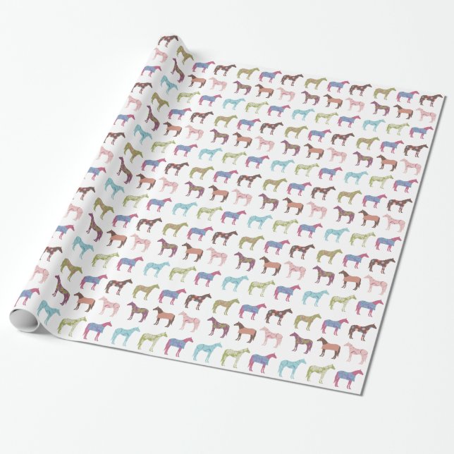 Papier Cadeau Motif de cheval coloré (Déroulé)