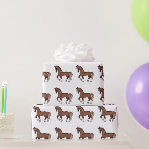 Papier Cadeau Motif de cheval trottant de dessin animé mignon ch