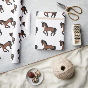 Papier Cadeau Motif de cheval trottant de dessin animé mignon ma