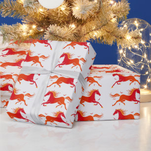 Papier Cadeau Motif de chevaux au galop colorés