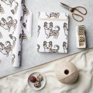 Papier Cadeau Motif de chien Chihuahua à poil long Merle au Choc